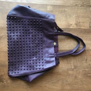 Large plum/purple studded tote matching wallet